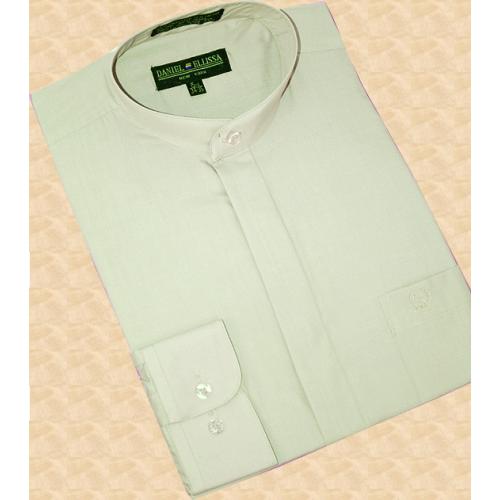 Daniel Ellissa Mint Green Banded Collar Cotton Blend Dress Shirt